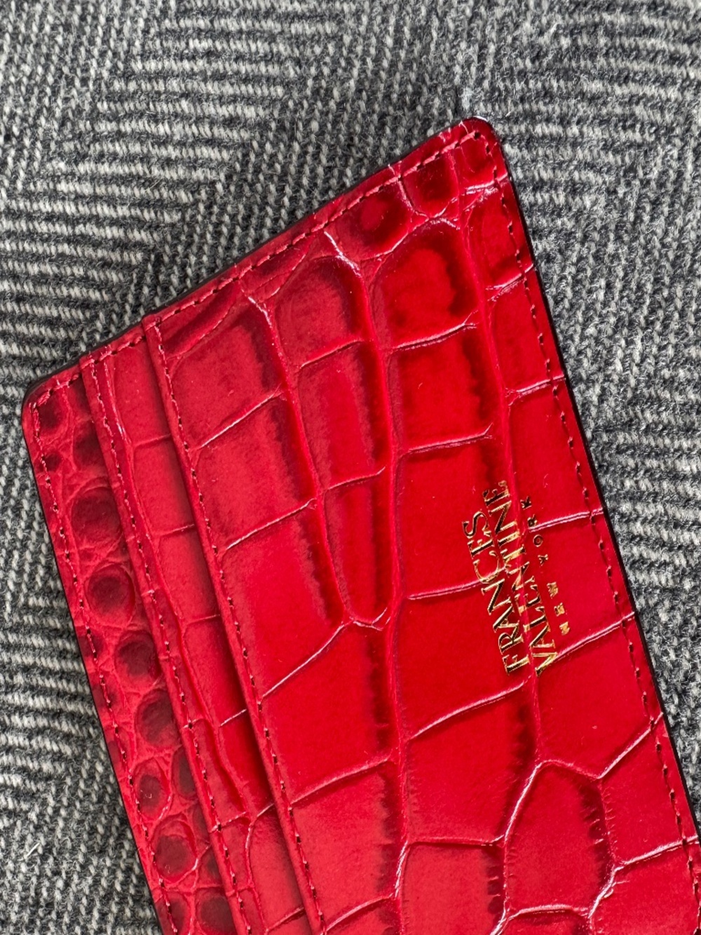 NWOT, FRANCES VALENTINE, DARLING, RED CROC EMBOSSED CARD CASE